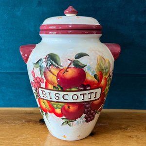 Tuscan Handmade and Hand Painted Ceramic Italian Biscotti Cookie Jar